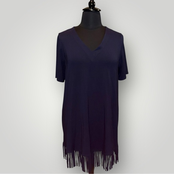 KAREN KANE V-Neck Fringe Dress - Navy Plus 1X - Picture 15 of 15